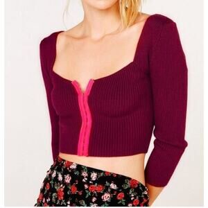 FOR LOVE AND LEMONS NWT Ribbed Knit Paige Berry Hook & Eye Crop Top Small